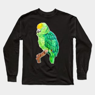 Cute and Sleepy Watercolor Parrot Long Sleeve T-Shirt